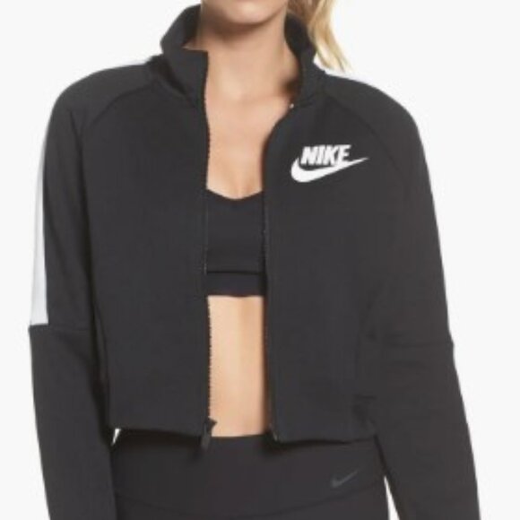Nike Women's Sportswear Crop Track N98 Jacket | Black In Black/ White | Size L - Picture 3 of 15